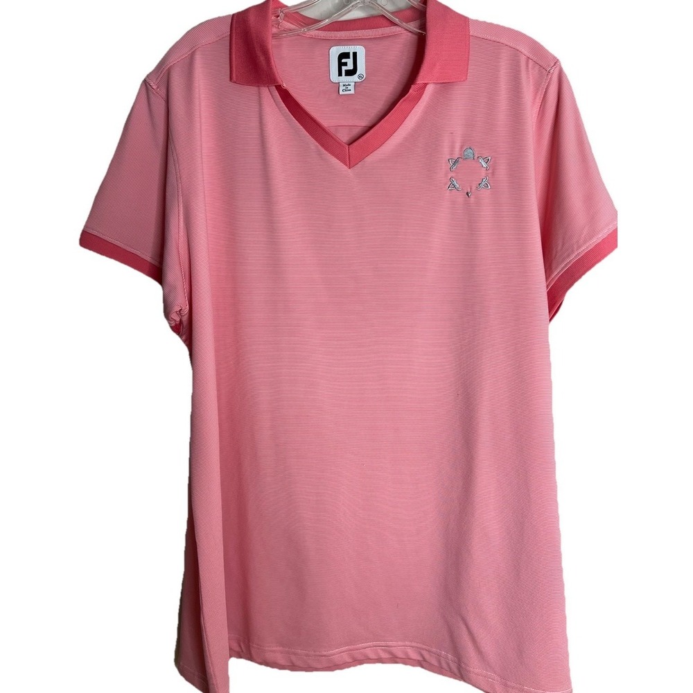 FootJoy FJ Women's XL Pink Striped Golf Polo Shirt V Neck Embroidered EUC